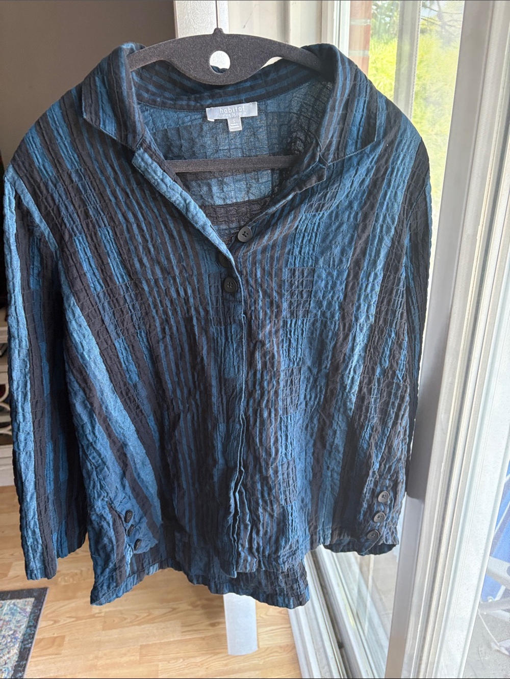 Vintage Habitat Blue and Black Striped Casual Button-Down Shirt